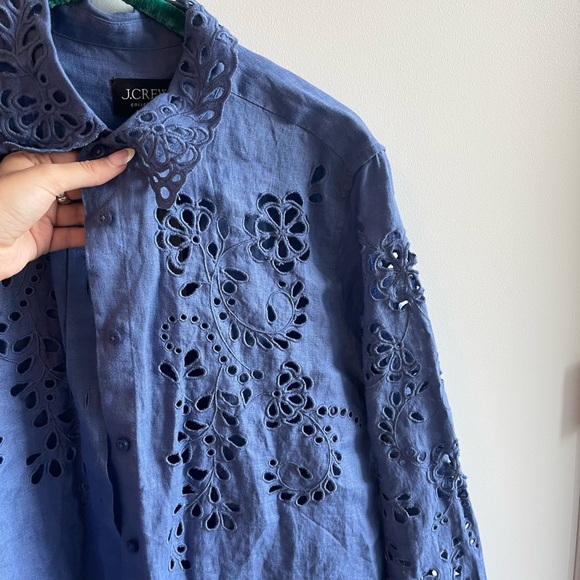 J Crew Blue Eyelet Button Down - Picture 3 of 7